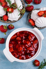 Dessert with slices of strawberries