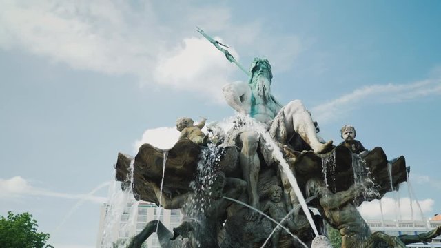 Static shot: The Neptune Fountain is in the center of Berlin. Inaugurated on November 1, 1891