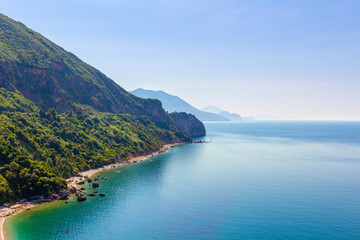 Fototapeta na wymiar View from above on the Adriatic sea coastline at Montenegro, nature landscape, vacations to the summer paradise