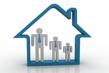 3D rendering house with family
