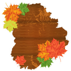 Autumn Leaves over wooden background.With copy space.