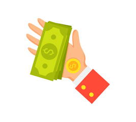 Hand of Businessman and Money Vector Illustration