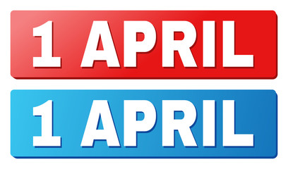 1 APRIL text on rounded rectangle buttons. Designed with white title with shadow and blue and red button colors.