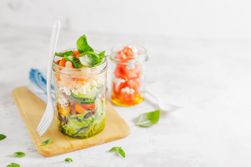 Fresh salad in jar ready to eat
