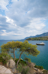 Fototapeta na wymiar Yacht on the lake. Greece.