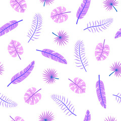 Beautiful violet tropical leaves. Vector seamless pattern