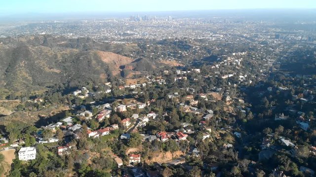 Aerial Shot of Los Angeles and Hollywood Hills Tilt Up