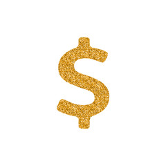 Dollar sign icon in gold glitter texture. Sparkle luxury style vector illustration.