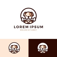 cute dog bone circle emblem logo template vector icon illustration