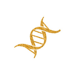 DNA Strand icon in gold glitter texture. Sparkle luxury style vector illustration.