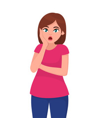 Shocked pretty young woman facial expression. Vector illustration in cartoon style.