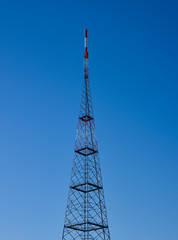 Leipzig / Germany: View to the red and white GRP-sheathed antenna on the top of the 191 meter high...