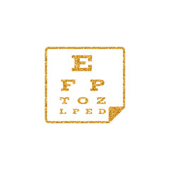 Eye test page icon in gold glitter texture. Sparkle luxury style vector illustration.