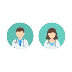 Doctor and Nurse Medicine flat avatars set. Round icons medical collection, vector illustration
