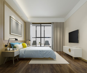 3d rendering wood minimal style colorful bedroom