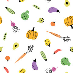 Cute vegetable background. Vector hand drawn seamless pattern