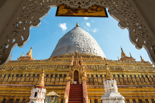 The Shwezigon pagoda the most important reliquary shrine in Bagan under repairing after the big earthquake 2016 in Bagn, Myanmar.
