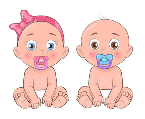 Girl and Boy Little Kids, Vector Illustration