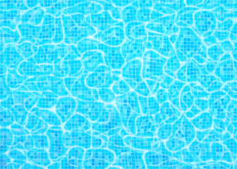 Swimming pool bottom vector background, ripple and flow with waves. Summer aqua water pattern with digital tiles. Texture of sea, ocean surface. Top view