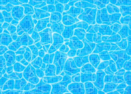 Swimming pool bottom vector background, ripple and flow with waves. Summer aqua water pattern with digital tiles. Texture of sea, ocean surface. Top view