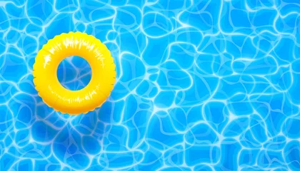 Foto op Canvas Water pool summer background with yellow pool float ring. Summer blue aqua textured background © zaie