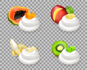 Sweet Ripe Fruits and Delicious Whipped Cream Set