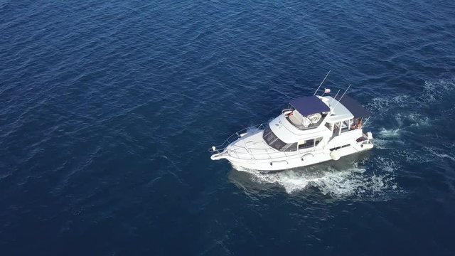 aerial view of sea emergency service team in fast speed motor boat