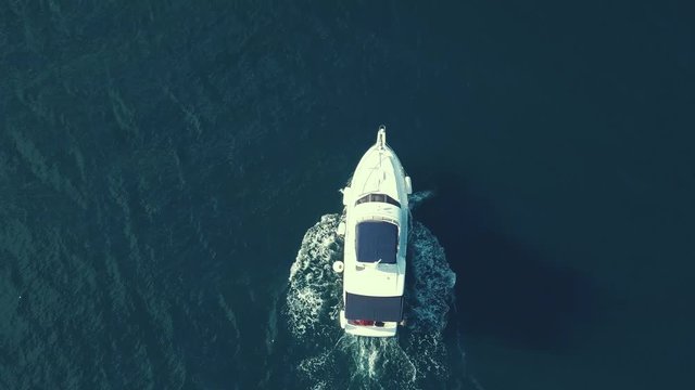 aerial view of sea emergency service team in fast speed motor boat
