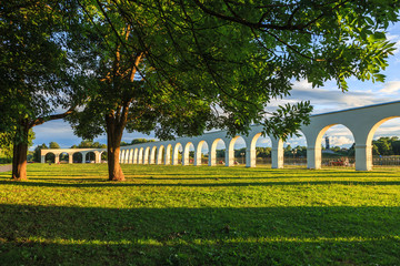 Yaroslav Courtyard arcade in summer sunset, Veliky Novgorod, Russia