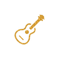 Guitar icon in gold glitter texture. Sparkle luxury style vector illustration.