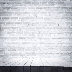 table background of free space and white wall. 