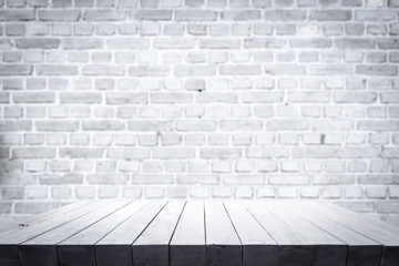 table background of free space and white wall. 