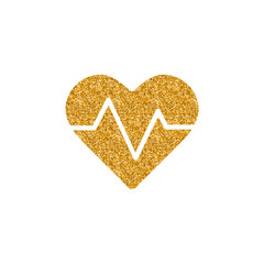 Heart rate icon in gold glitter texture. Sparkle luxury style vector illustration.