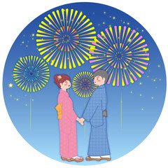 花火デートをするカップル