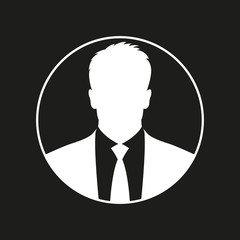 Business man icon. Male face silhouette with office suit and tie. User avatar profile. Vector illustration.