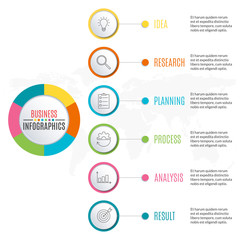6 steps infographic design. Template for diagram, graph and chart. Timeline design with 6 levels, options, circles. Business presentation concept. Vector illustration.