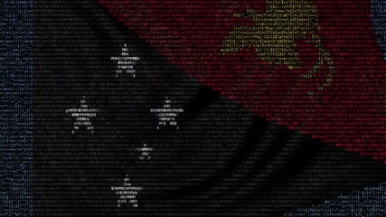 Waving flag of Papua New Guinea made of text symbols on a computer screen. Conceptual loopable animation - Powered by Adobe