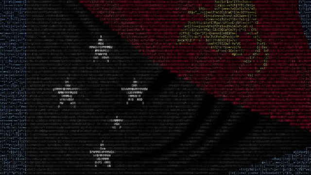 Waving flag of Papua New Guinea made of text symbols on a computer screen. Conceptual loopable animation