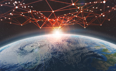 Global network across the planet Earth. Big data concept. Blockchain. Elements of this image furnished by NASA © Siarhei
