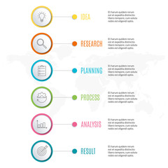 6 steps infographic design. Template for diagram, graph and chart. Timeline design with 6 levels, options, circles. Business presentation concept. Vector illustration.