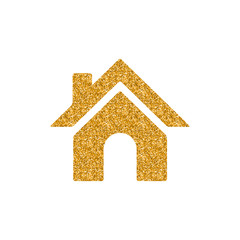 Home button icon in gold glitter texture. Sparkle luxury style vector illustration.