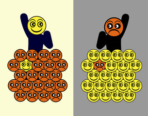 Optimist Pessimist Difference. Optimistic person sees possibilities compared with a pessimistic one who sees problems