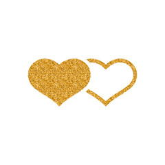 Heart shape icon in gold glitter texture. Sparkle luxury style vector illustration.