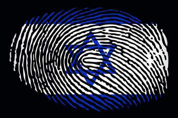 Flag of Israel in the form of a fingerprint on a black background