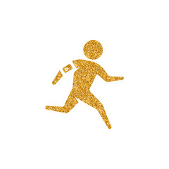 Running athlete icon in gold glitter texture. Sparkle luxury style vector illustration.
