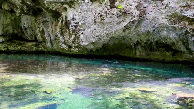 Дайверы плывут под водой в голубом озере пещера мечты ворота Сенот возле Дос Охос, Мексика.