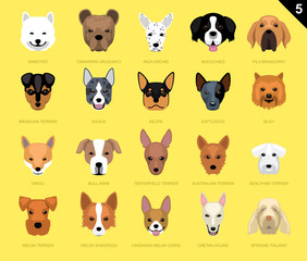 Dog Faces Icon Cartoon 5 Samoyed Set