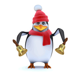 Vector 3d Winter penguin rings his brass bells