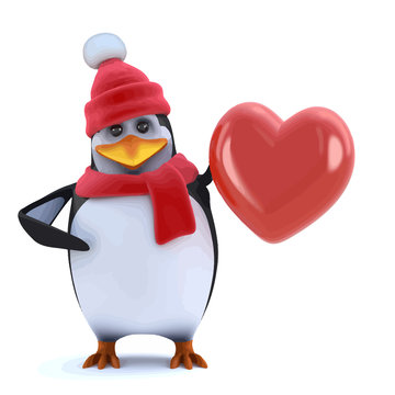 Vector 3d Winter penguin feels the love