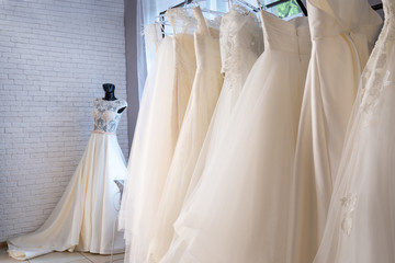  Collection of wedding dresses in the shop